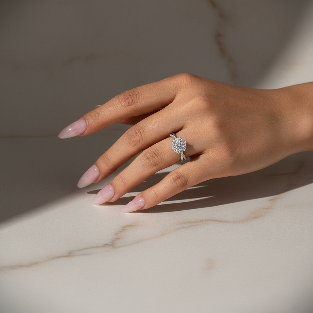 S925 Moissanite 1.0 Ct Twist Flower Design Promise Bridal Ring