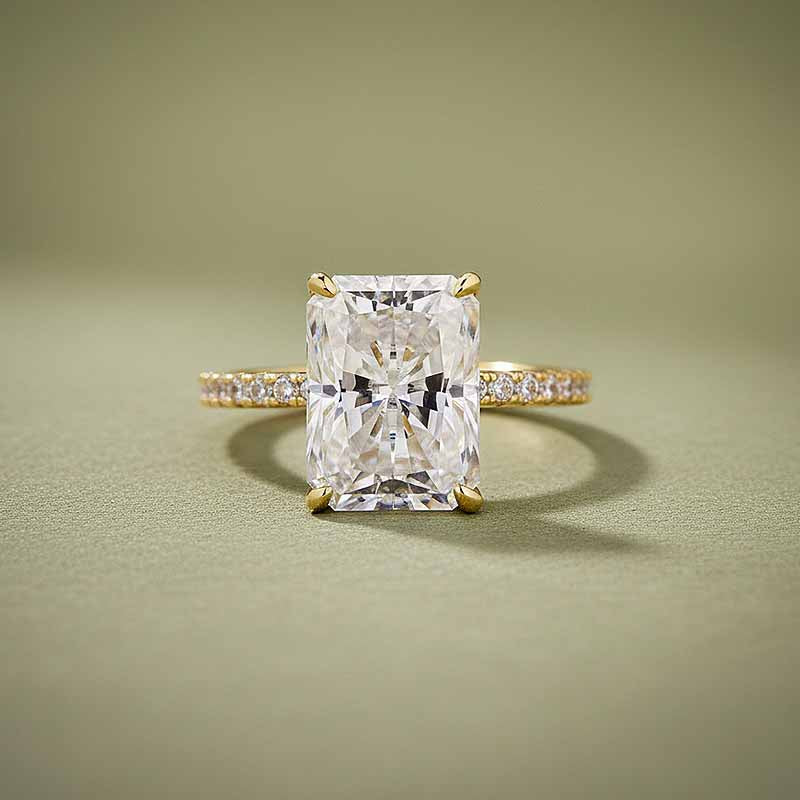 Gelovely Moissanite 4.5Ct Radiant Cut Yellow Gold Travel Promise Ring