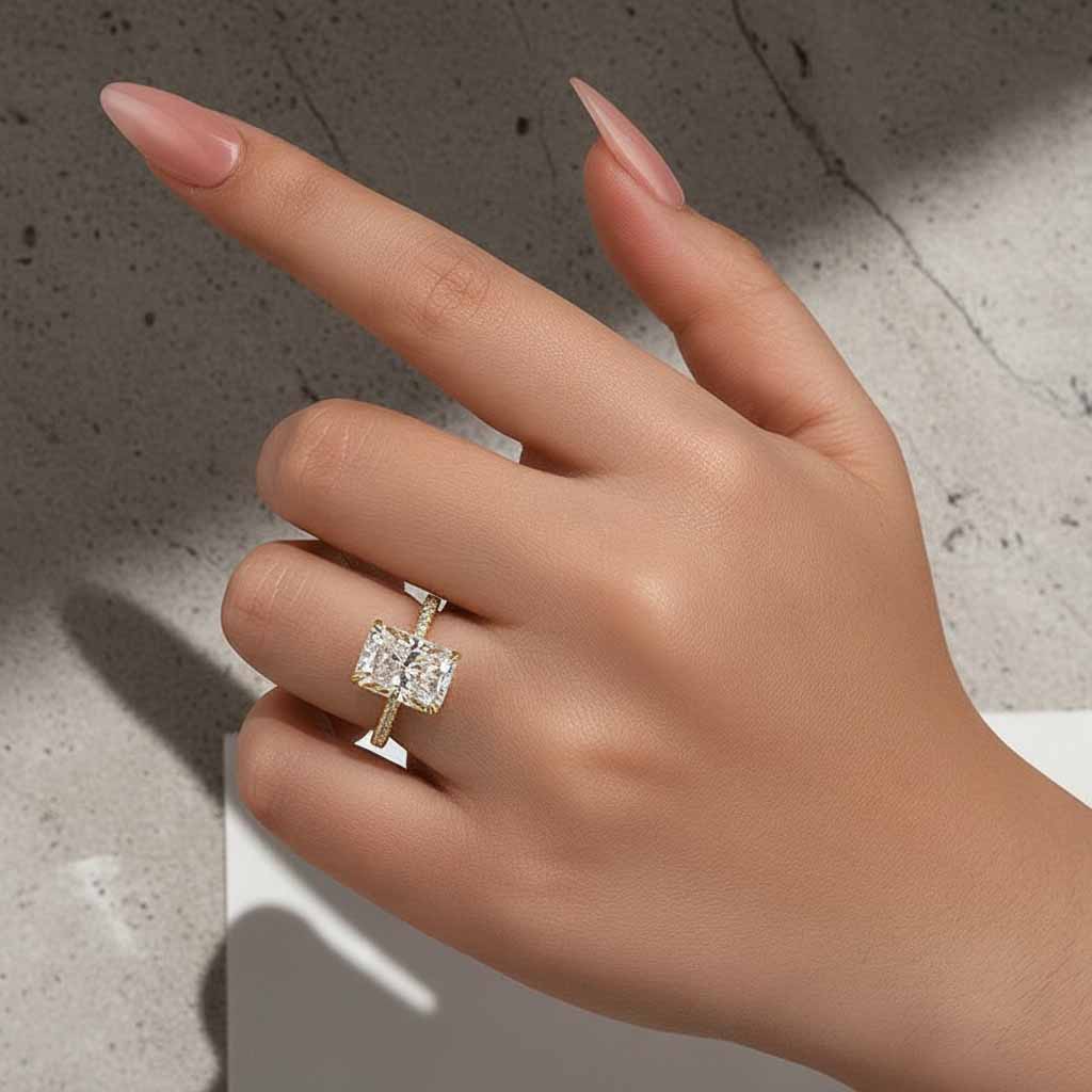 Gelovely Moissanite 4.5Ct Radiant Cut Yellow Gold Travel Promise Ring
