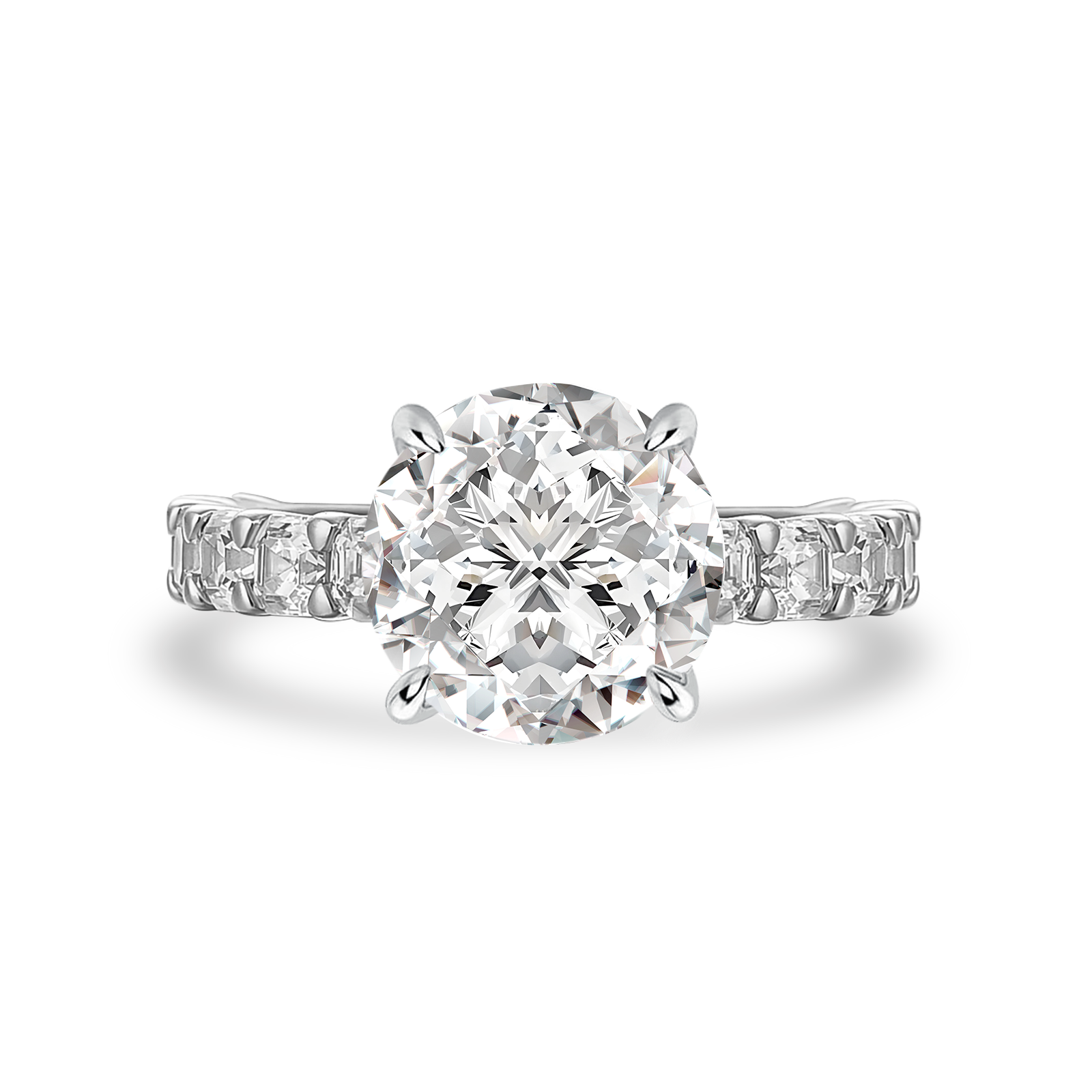 Gelovely Moissanite 4.0 Ct Round White Gold Engagement Ring with Asscher Cut Wedding Band
