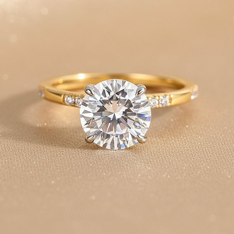 S925 Moissanite 2.0Ct Round Cut Elegant Two-tone Engagement Ring