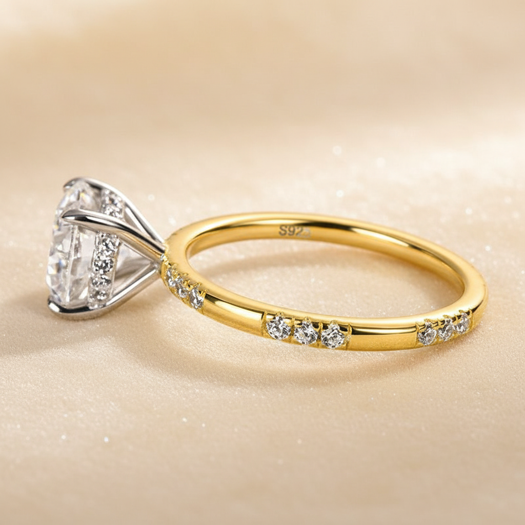 S925 Moissanite 2.0Ct Round Cut Elegant Two-tone Engagement Ring