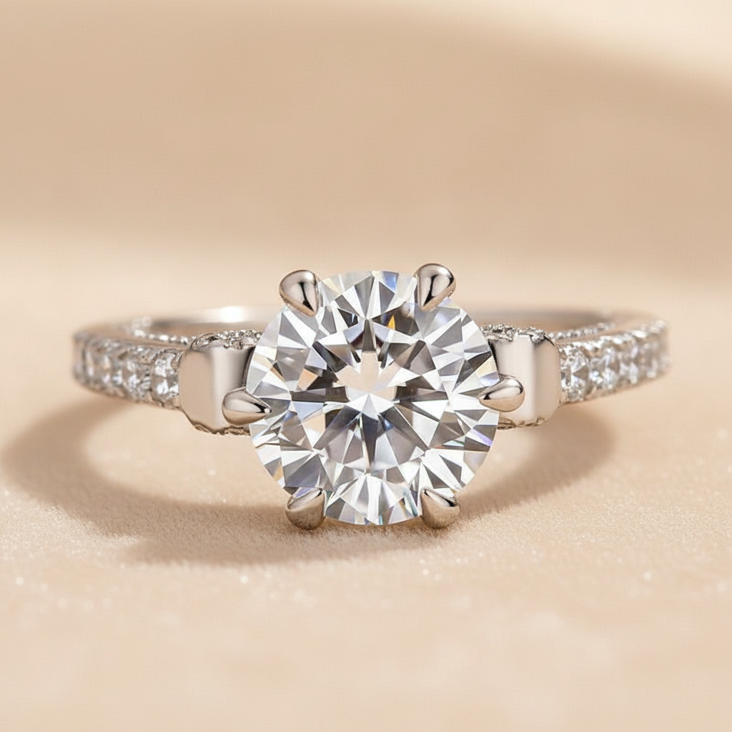 S925 Moissanite 2.0 Ct Bow Base Design White Gold Promise Bridal Ring