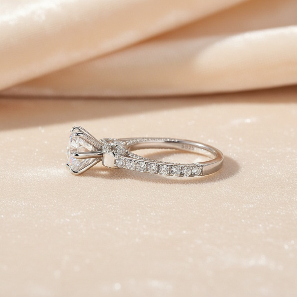 S925 Moissanite 2.0 Ct Bow Base Design White Gold Promise Bridal Ring