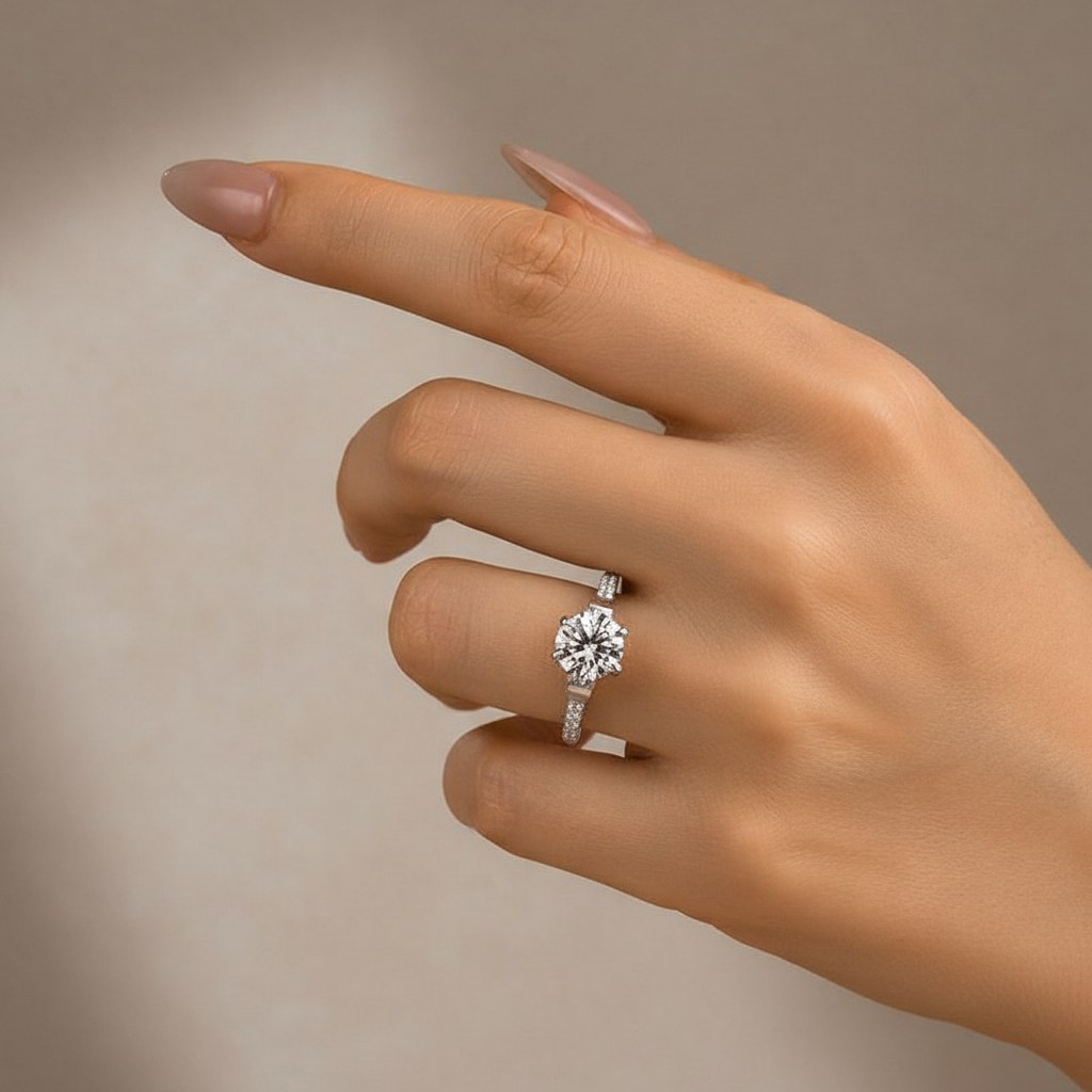 S925 Moissanite 2.0 Ct Bow Base Design White Gold Promise Bridal Ring