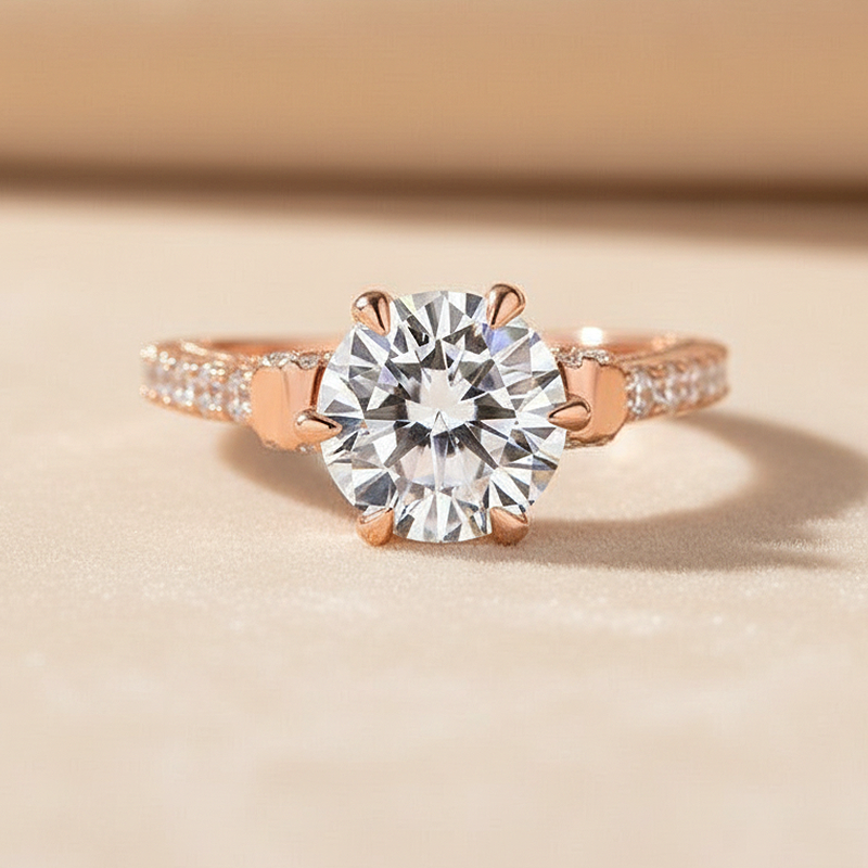 S925 Moissanite 2.0 Ct Bow Base Design Rose Gold Promise Bridal Ring