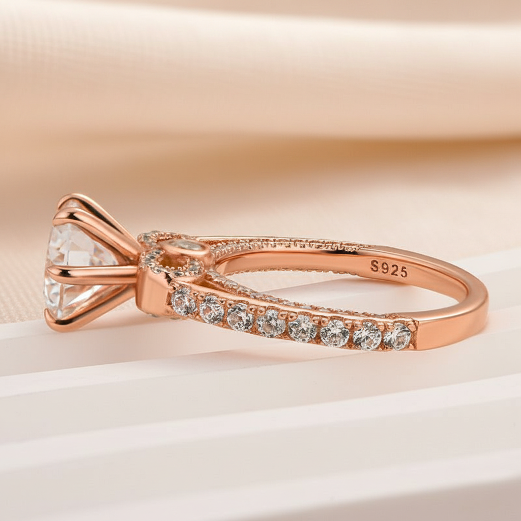 S925 Moissanite 2.0 Ct Bow Base Design Rose Gold Promise Bridal Ring