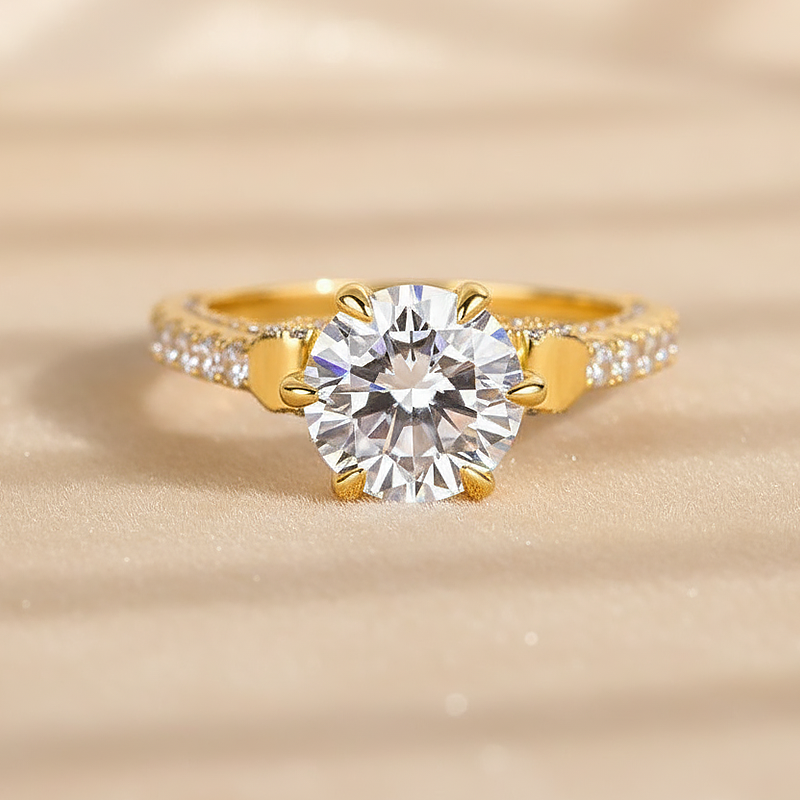 S925 Moissanite 2.0 Ct Bow Base Design Yellow Gold Promise Bridal Ring