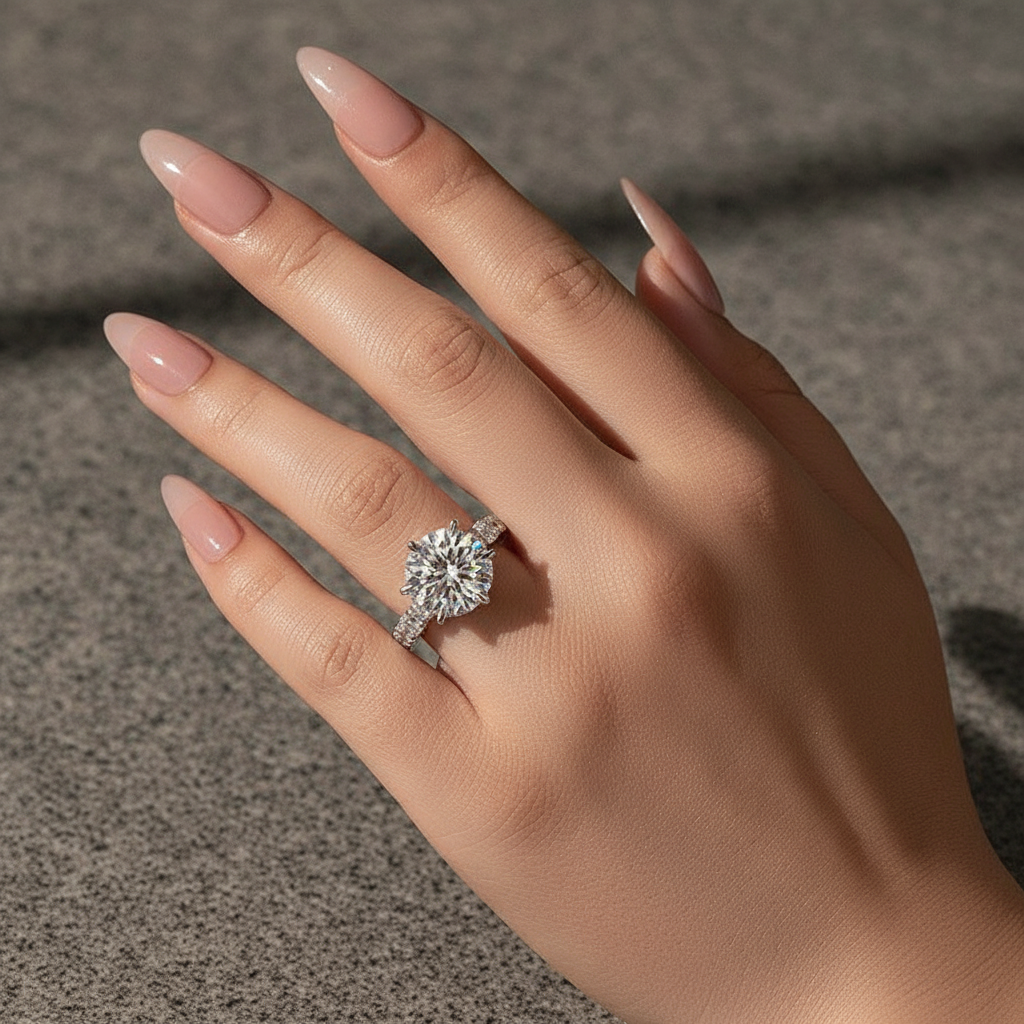 Moissanite 6.0Ct Round Cut Luxe Engagement Ring Travel Rings In Sterling Silver