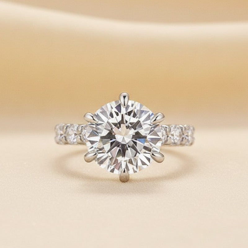Moissanite 6.0Ct Round Cut Luxe Engagement Ring Travel Rings In Sterling Silver