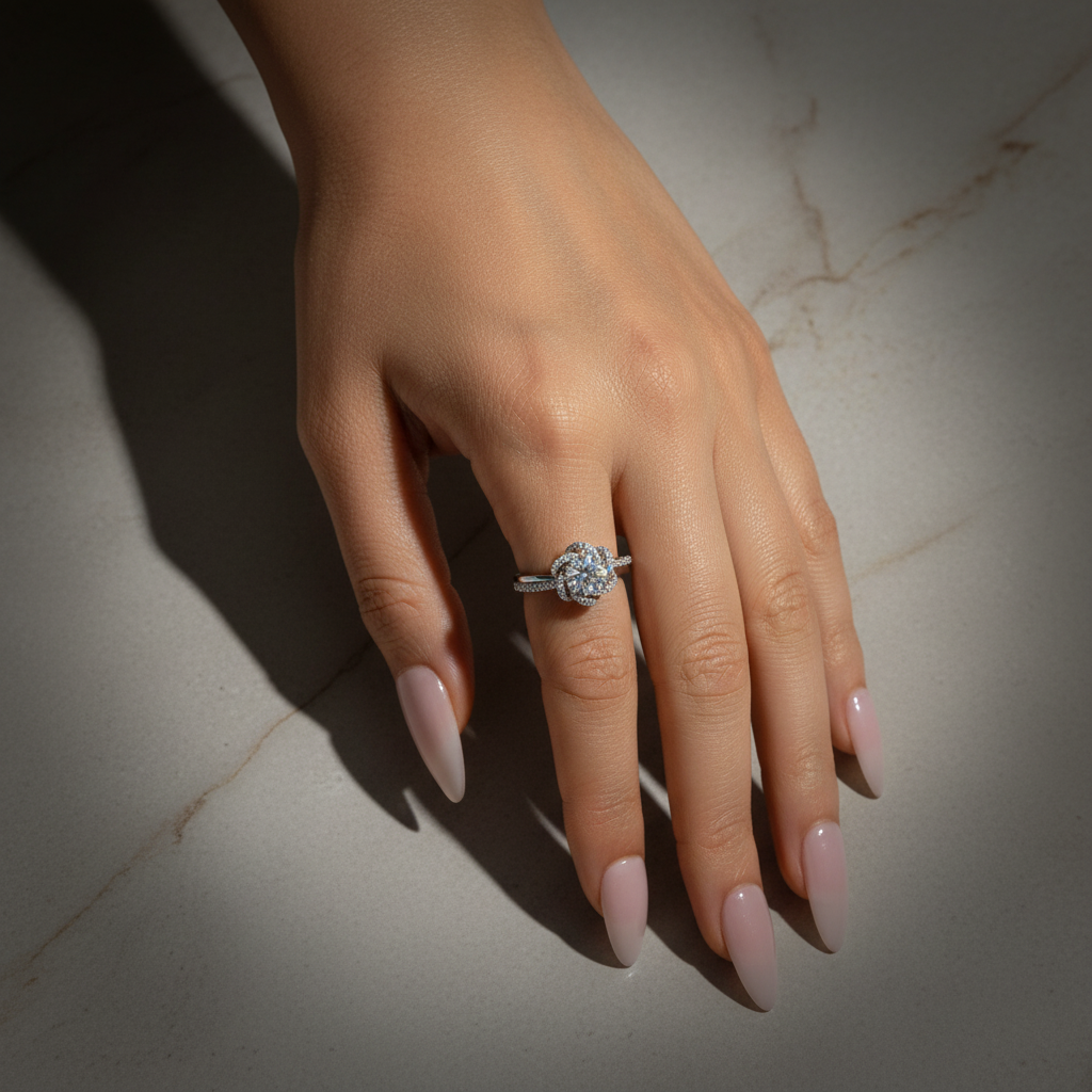 S925 Moissanite 1.0Ct Round Cut Twist Flower Design Engagement Ring