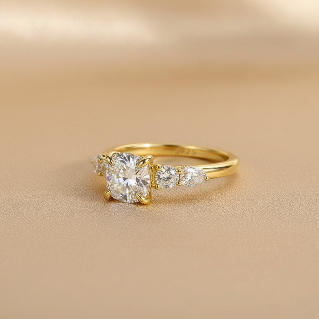 Gelovely Moissanite 2.0 Ct Cushion Yellow Gold Bridal Ring