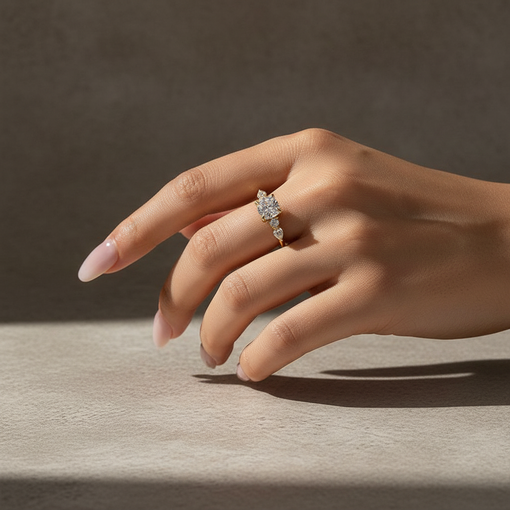 Gelovely Moissanite 2.0 Ct Cushion Yellow Gold Bridal Ring