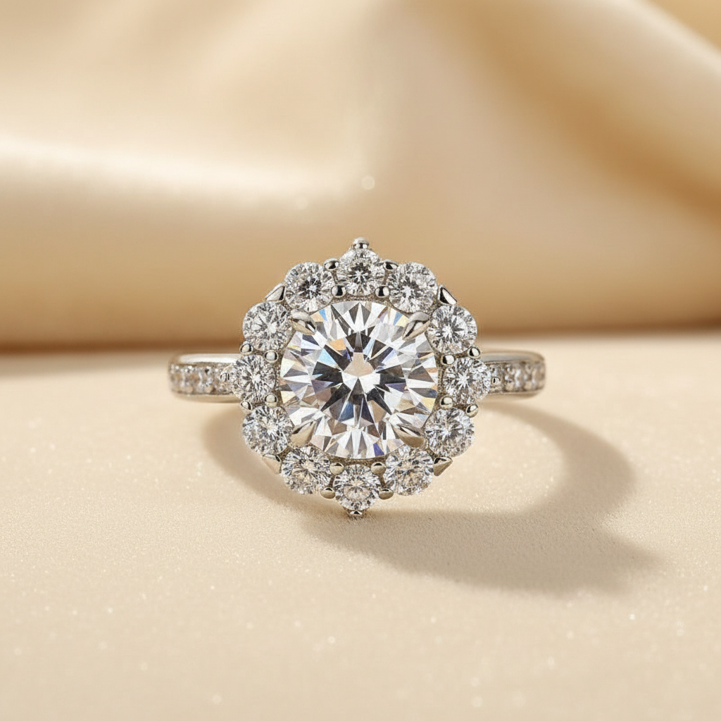 S925 Moissanite 2.0Ct Round Cut White Gold Travel Promise Ring