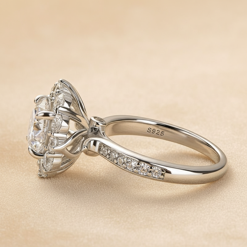S925 Moissanite 2.0Ct Round Cut White Gold Travel Promise Ring