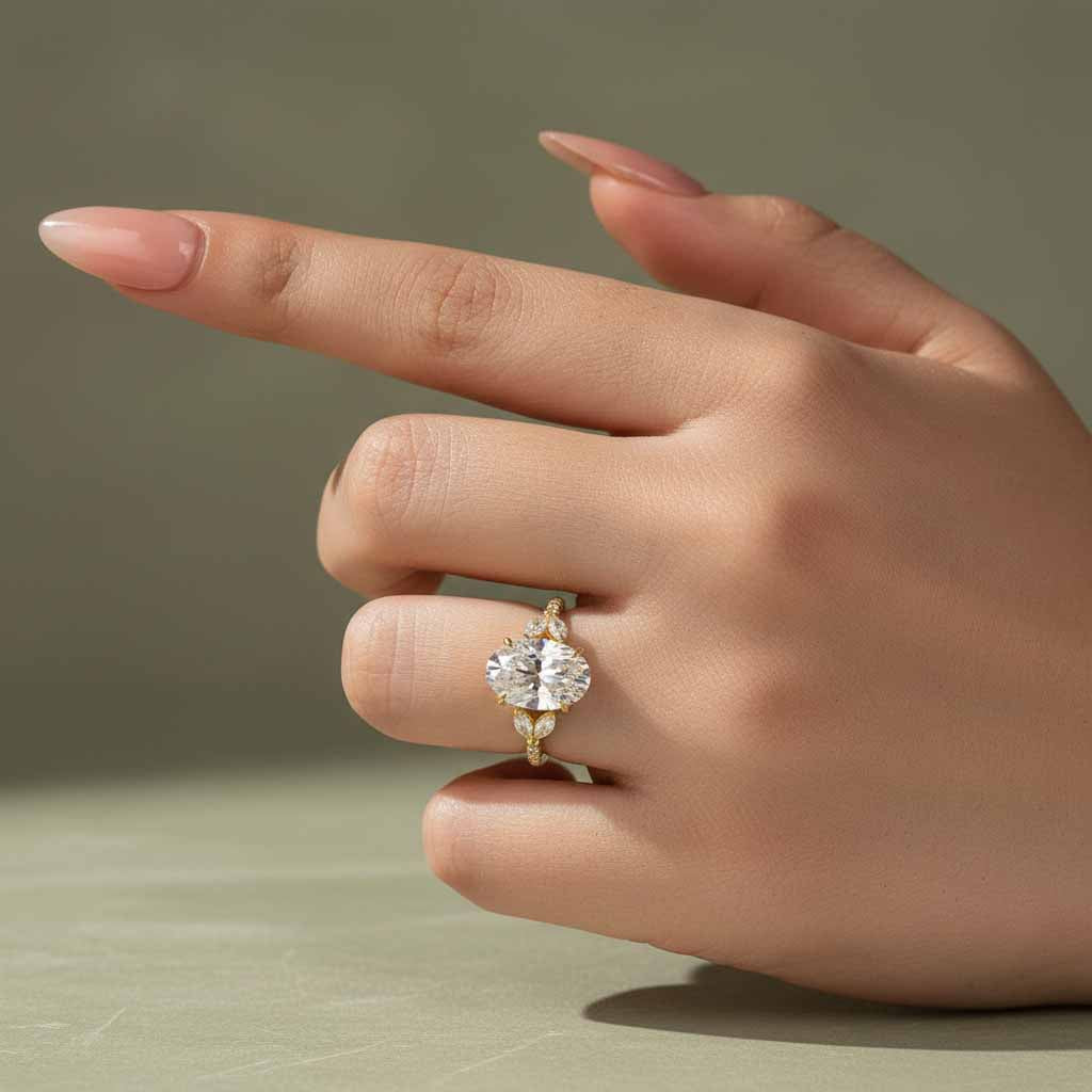 Gelovely Moissanite 4.0 Ct Oval and Angled Marquise Five Stone Engagement Ring