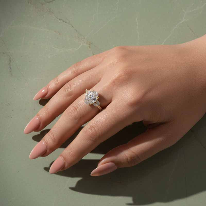 Gelovely Moissanite 4.0 Ct Oval and Angled Marquise Five Stone Engagement Ring