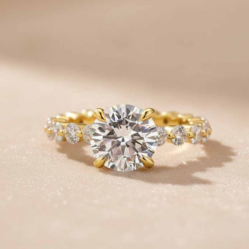 Gelovely Moissanite 2.0 Ct Yellow Gold Promise Bridal Ring