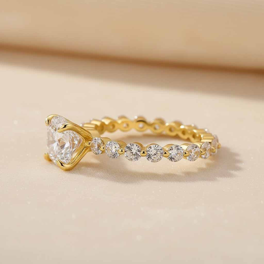 Gelovely Moissanite 2.0 Ct Yellow Gold Promise Bridal Ring