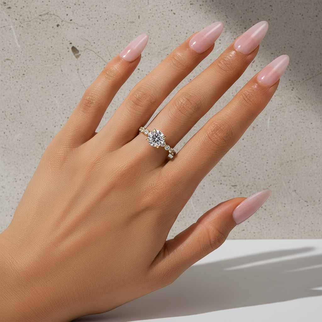 Gelovely Moissanite 2.0 Ct Yellow Gold Promise Bridal Ring