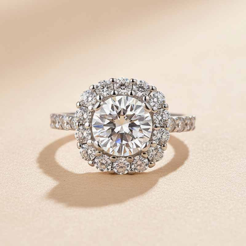 Moissanite 2.0 Ct Halo Round Cut White Gold Engagement Ring