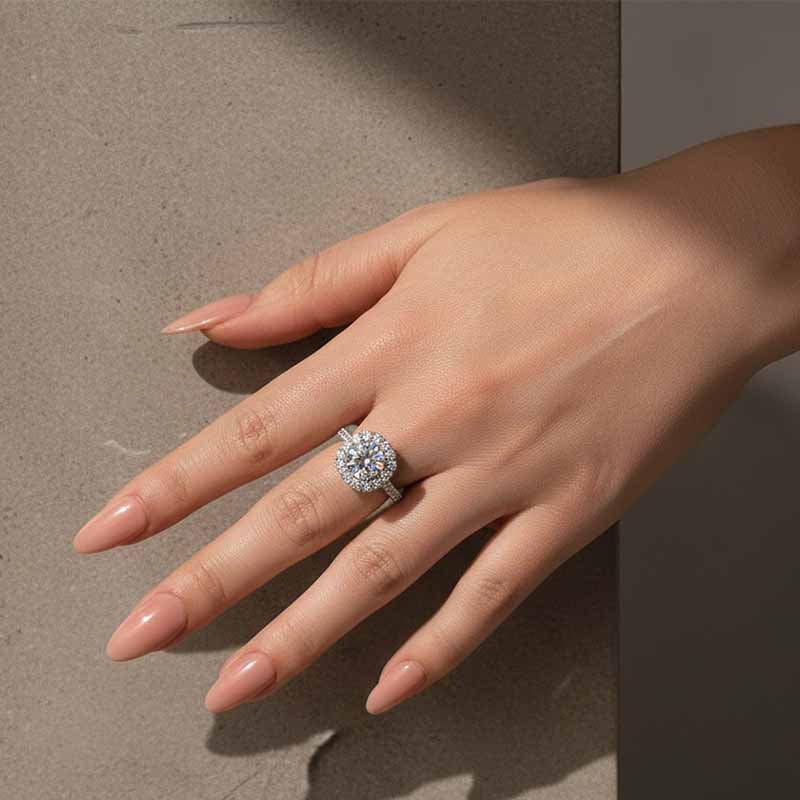 Moissanite 2.0 Ct Halo Round Cut White Gold Engagement Ring