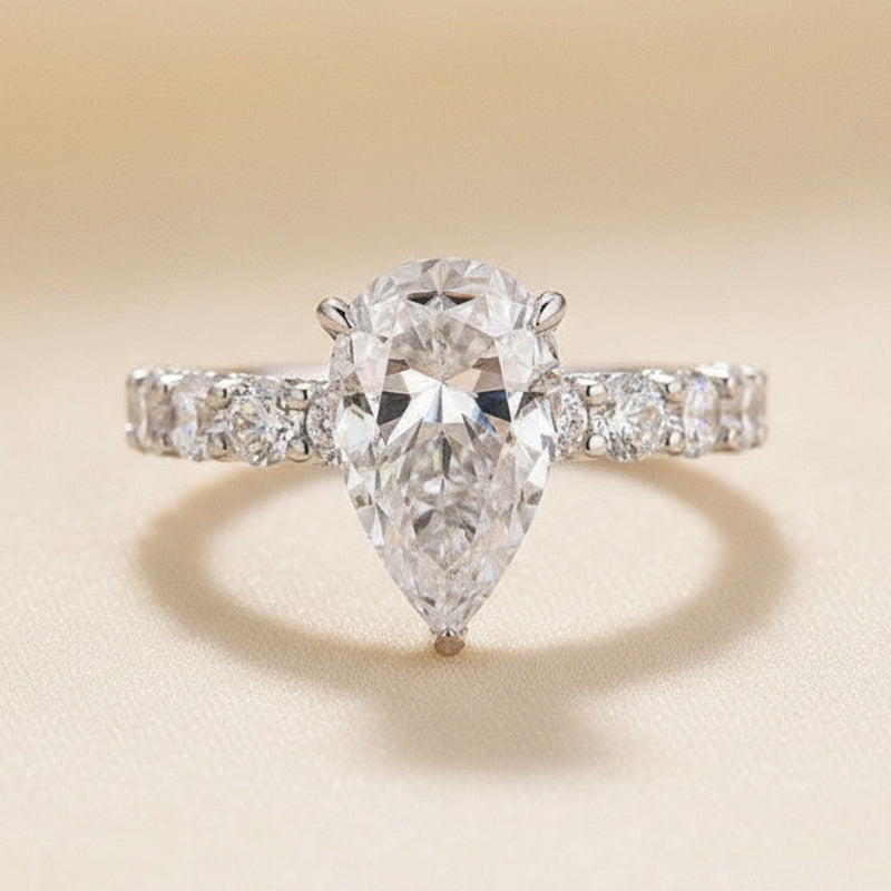 Moissanite 4.0Ct Pear Cut Engagement Ring Travel Ring In Sterling Silver