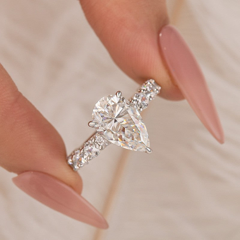 Moissanite 4.0Ct Pear Cut Engagement Ring Travel Ring In Sterling Silver