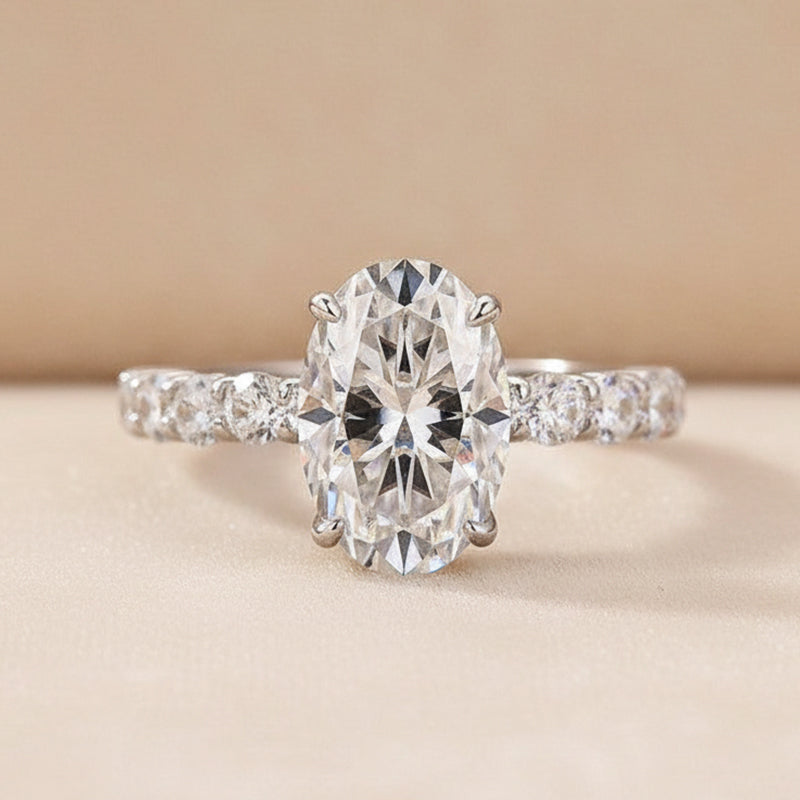 4.0Ct Oval Cut Hidden Halo White Gold Moissanite Diamond Engagement Ring