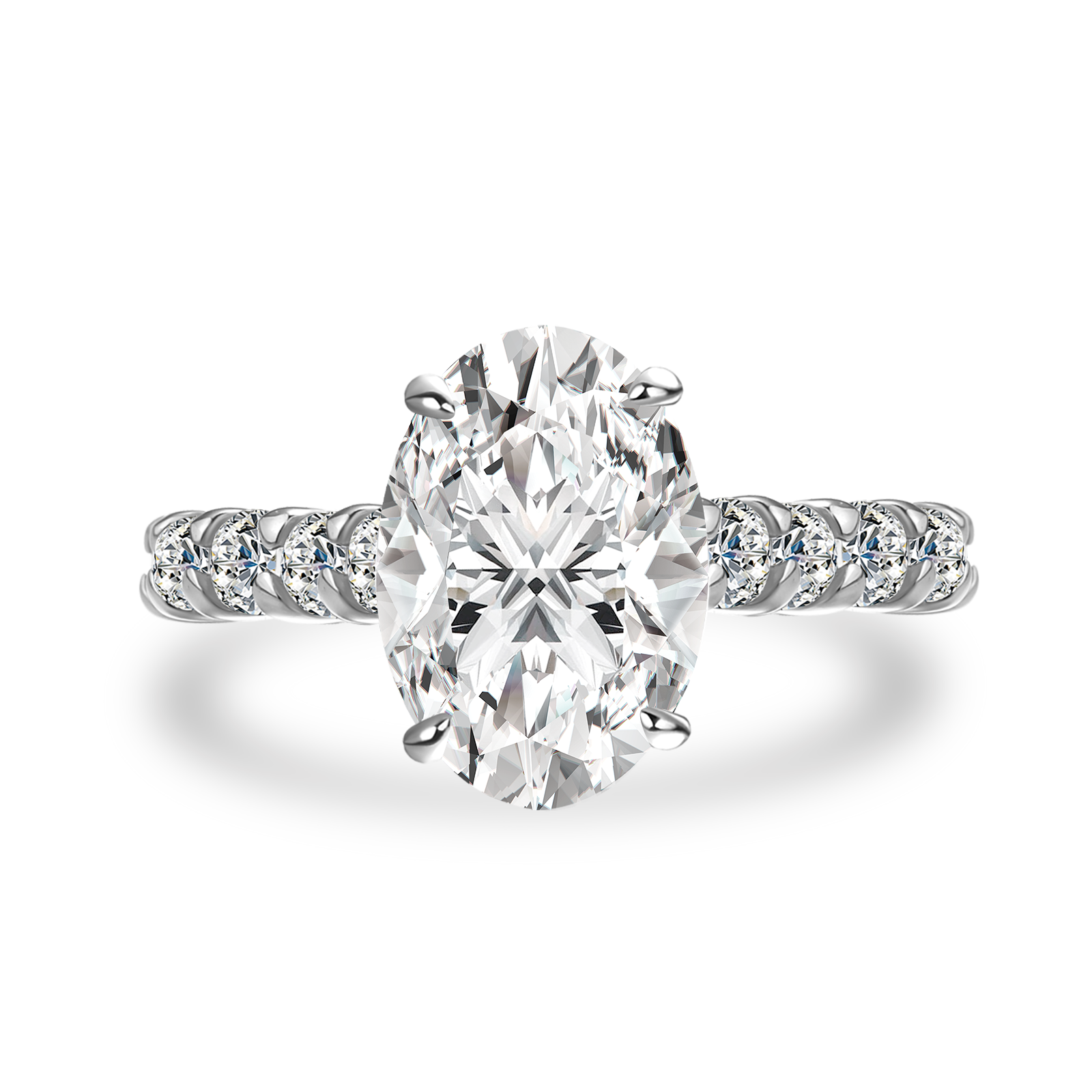 S925 Moissanite 2.5Ct~4.0Ct Oval Cut Hidden Halo White Gold Moissanite Diamond Engagement Ring