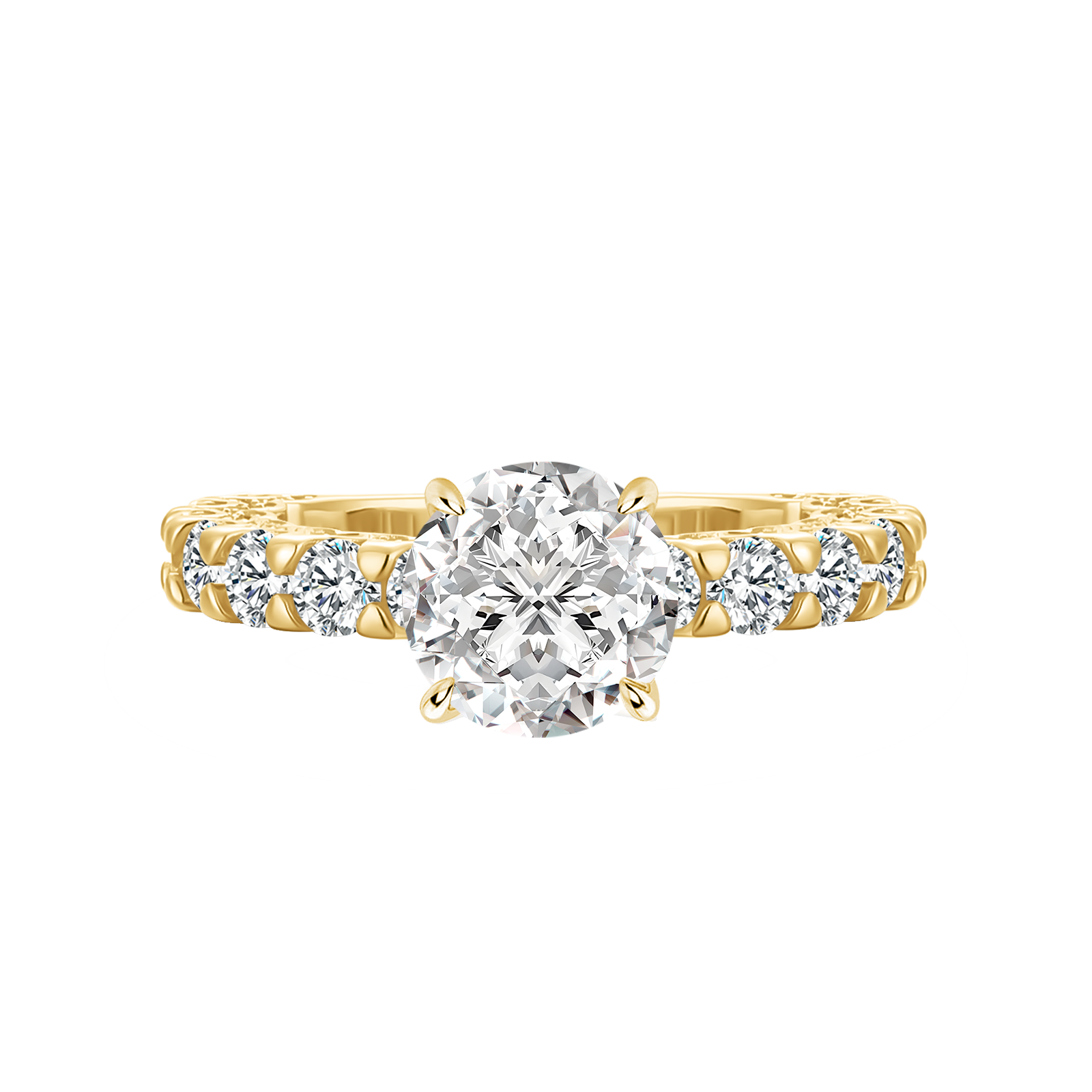 Moissanite 2.0 Ct Round Cut Down Pavé Engagement Ring