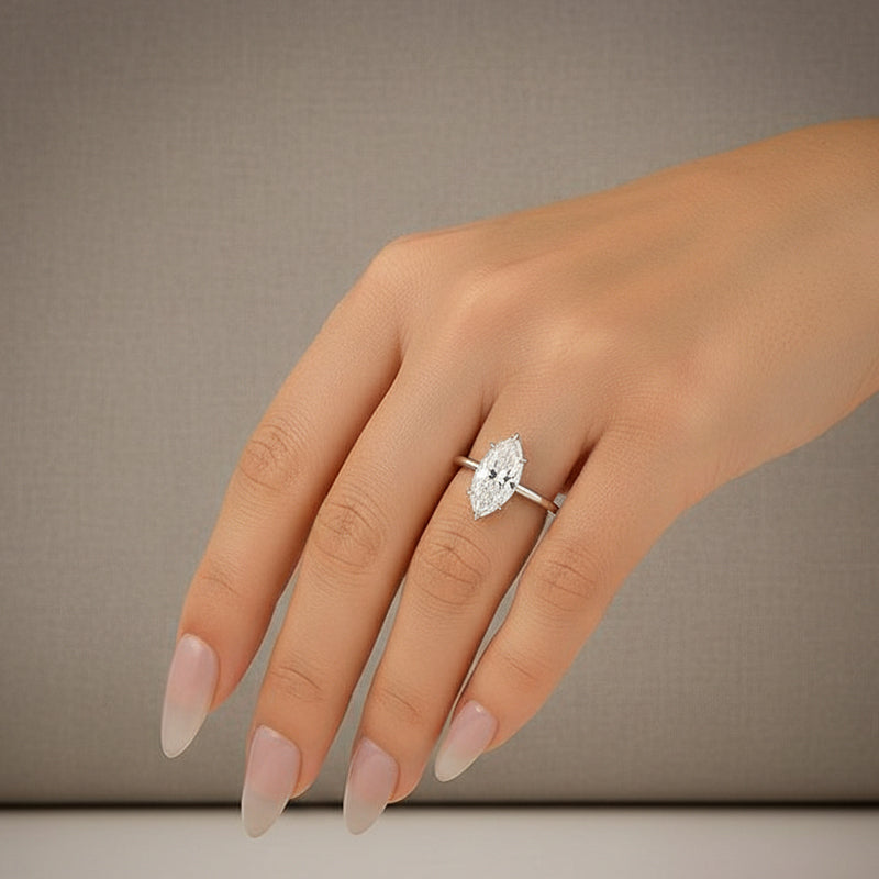Moissanite 1.0 Ct/2.0 Ct/3.0Ct Marquise Cut Solitaire White Gold Promise Ring For Women