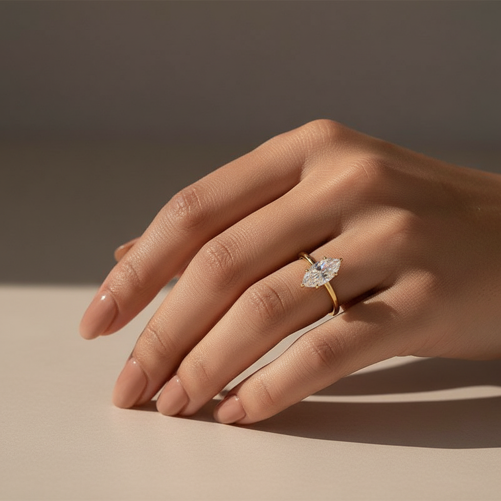 Moissanite 2.0 Ct Marquise Cut Solitaire Yellow Gold Promise Ring For Women