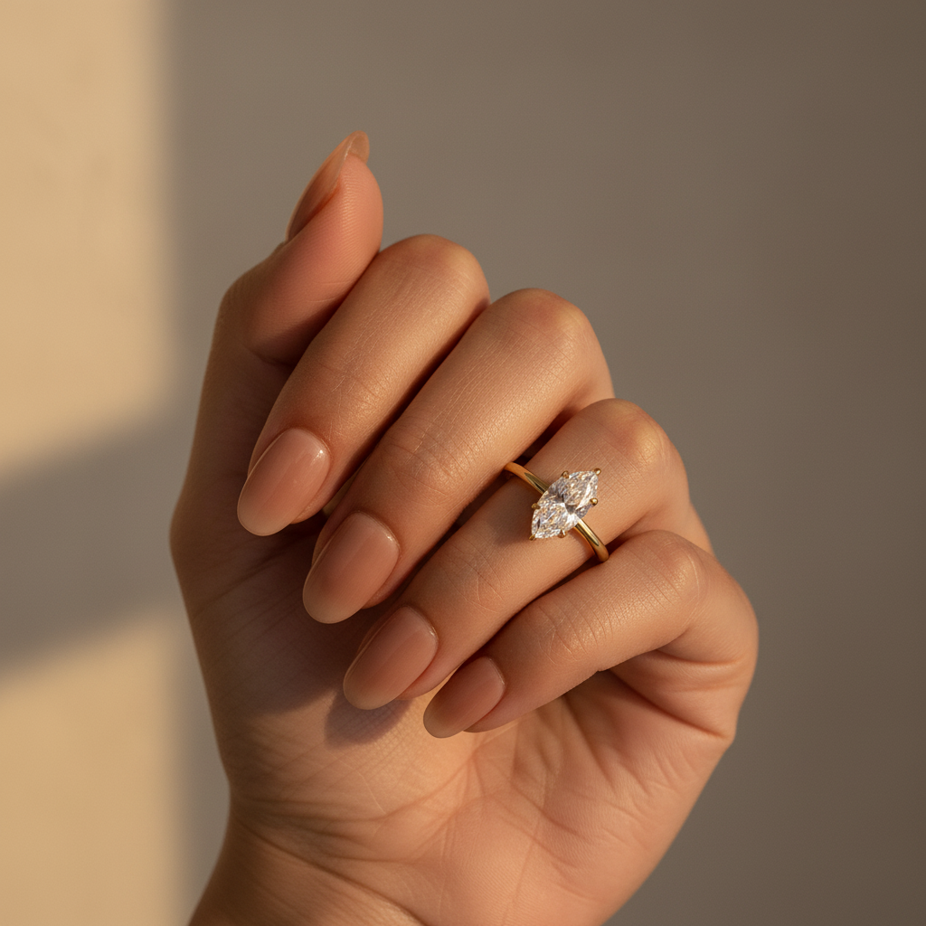 Moissanite 2.0 Ct Marquise Cut Solitaire Yellow Gold Promise Ring For Women