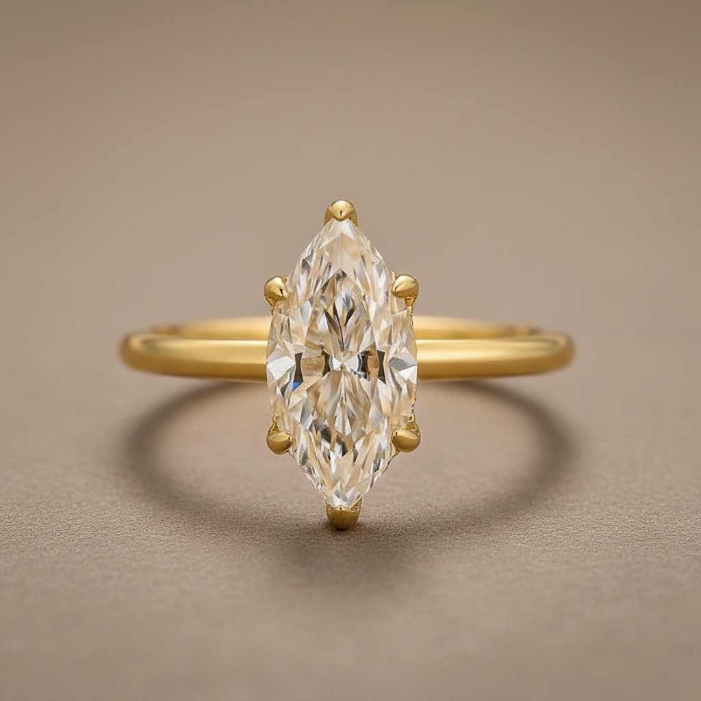 Moissanite 2.0 Ct Marquise Cut Solitaire Yellow Gold Promise Ring For Women