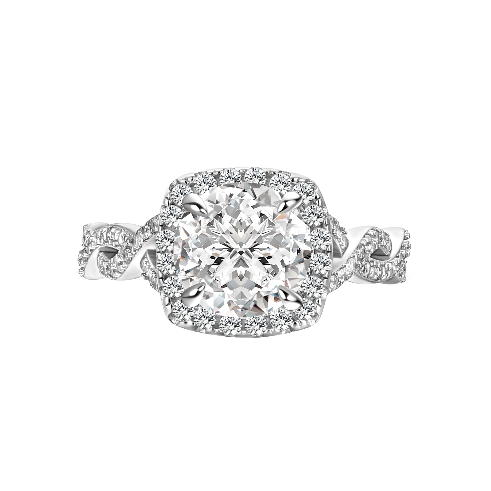 Moissanite 2.0 Ct Halo Round Cut Twist White Gold Engagement Ring