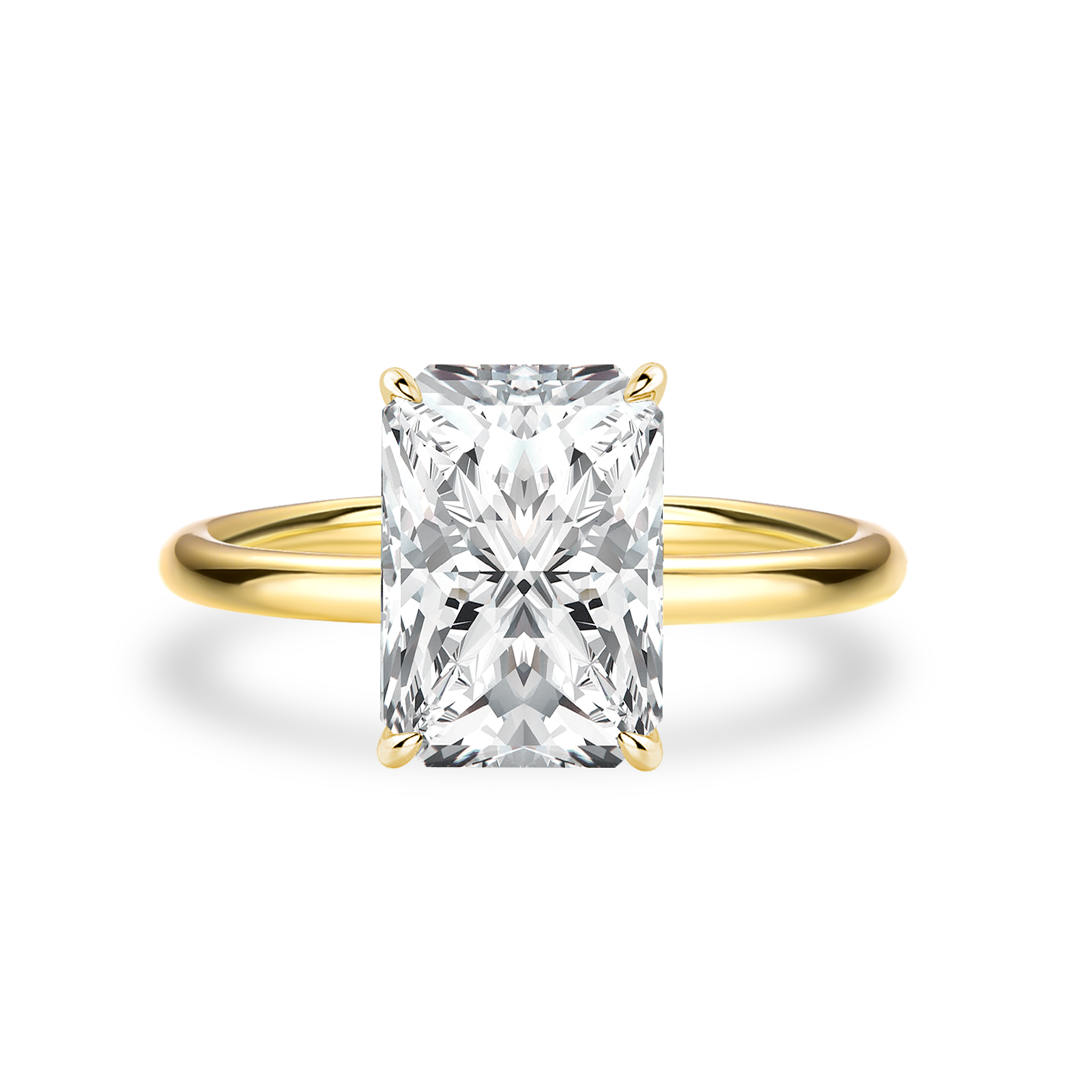S925 Moissanite 3.5Ct～4.5 Ct Radiant Cut Yellow Gold Engagement Ring Everyday Wearable Ring