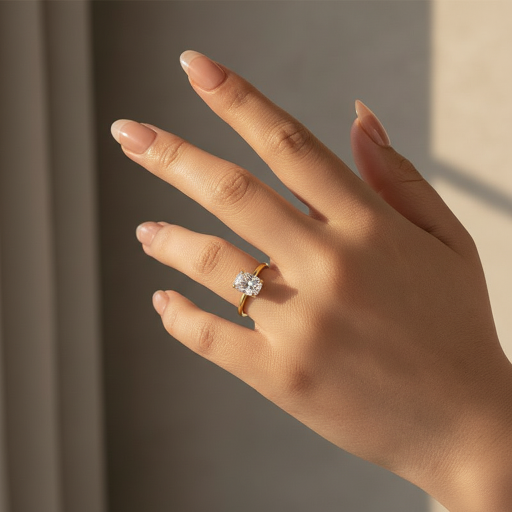 Gelovely Moissanite 2.5Ct~4.0 Ct Cushion Cut Yellow Gold Engagement Ring