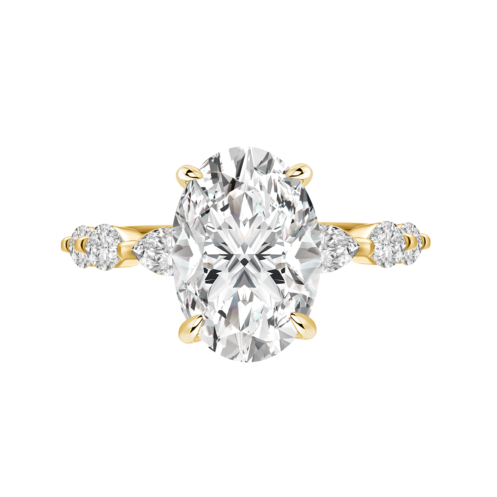 Moissanite 5.5Ct Oval Cut with 1.5Ct Side Stone Marquise Cut Engagement Ring in S925 Sterling Silver