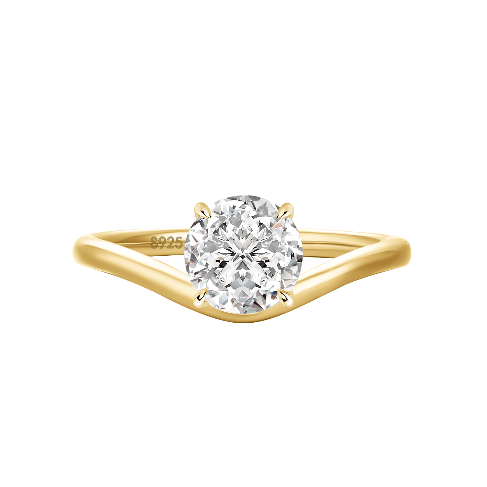 Moissanite 1.0Ct Round Cut Yellow Gold Curved Band Promise Ring