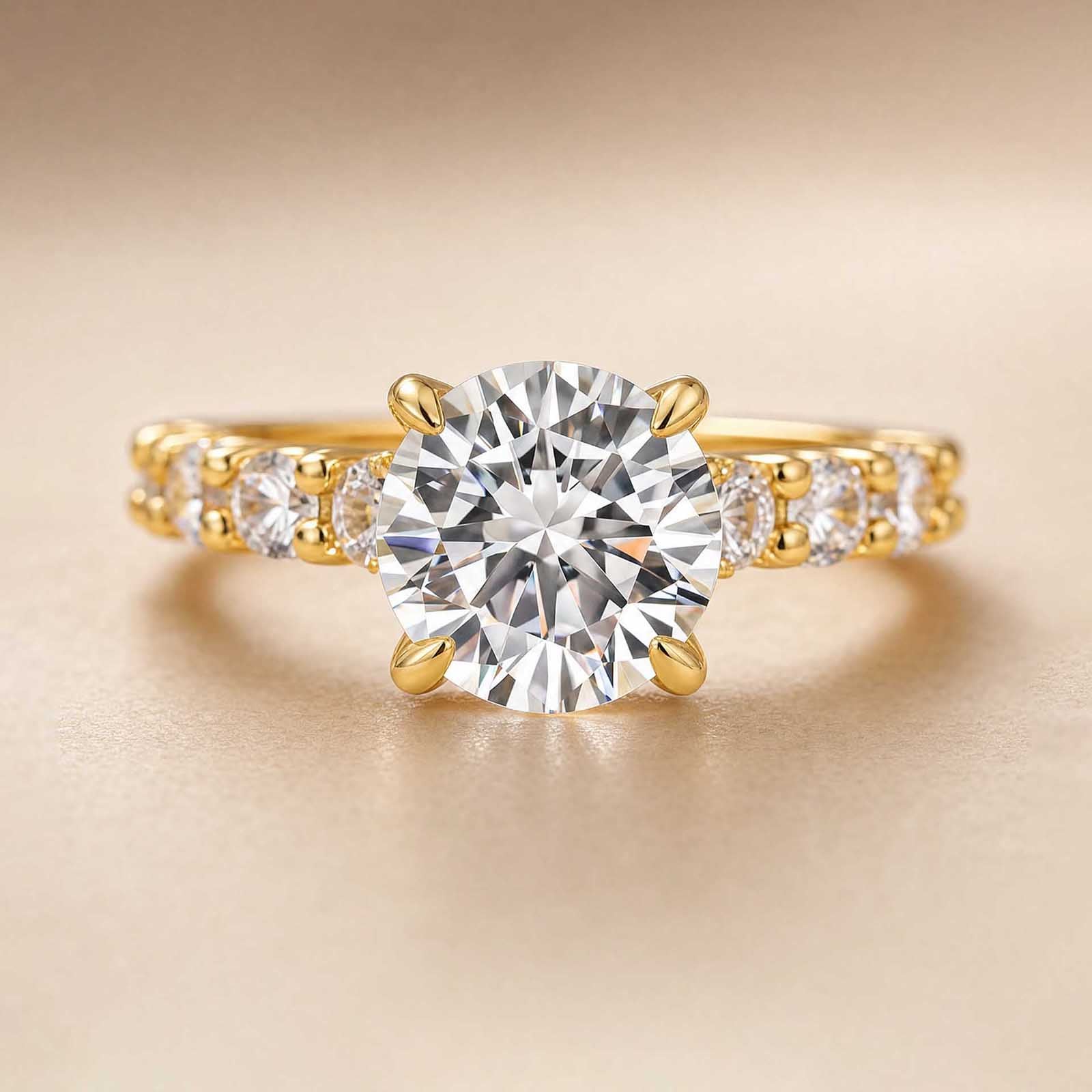 S925 Moissanite 2.0Ct~4.0 Ct Round Green/White Stone White/Yellow Gold Plated Engagement Ring