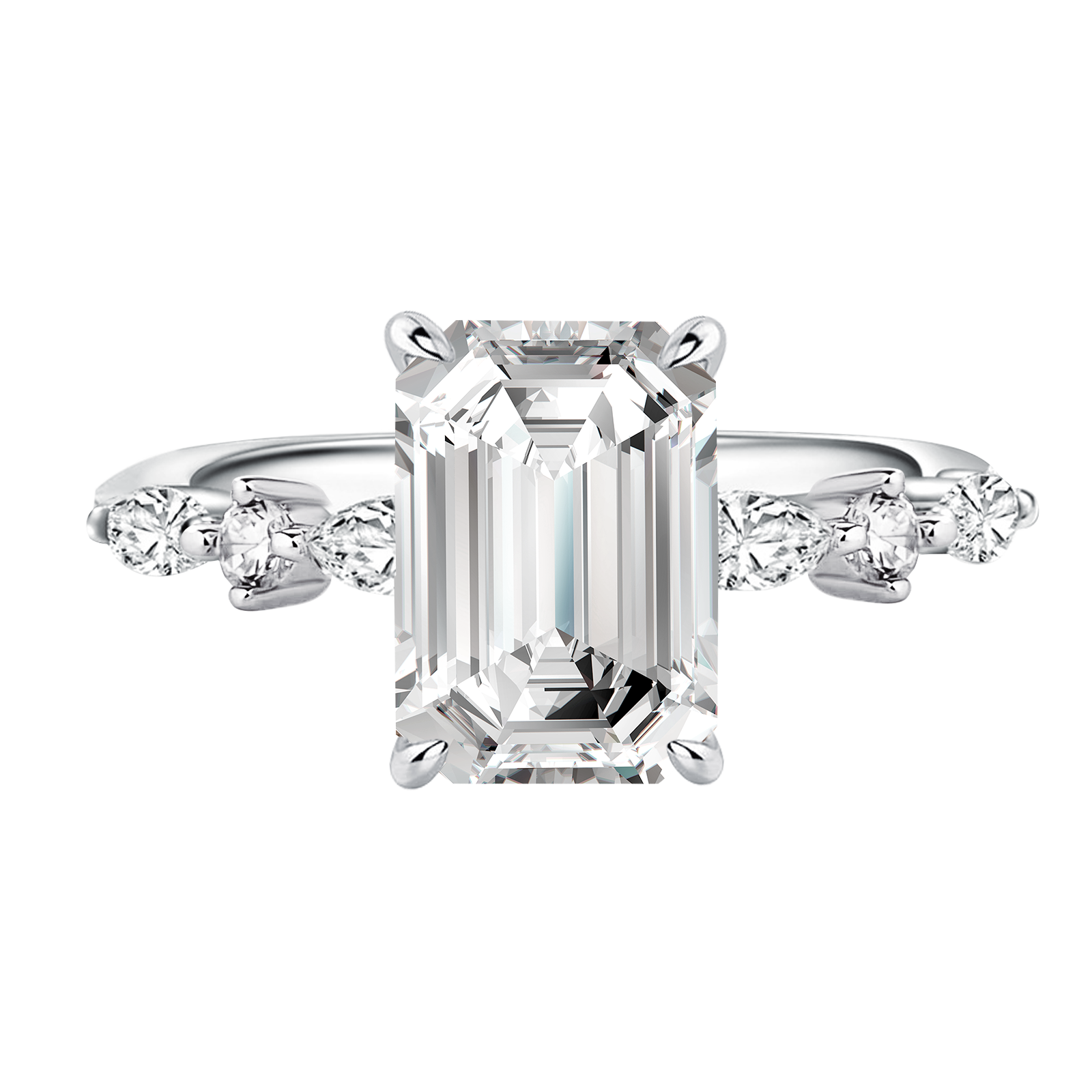Moissanite 3.5 Carat Emerald Cut Classic Engagement Ring In Sterling Silver