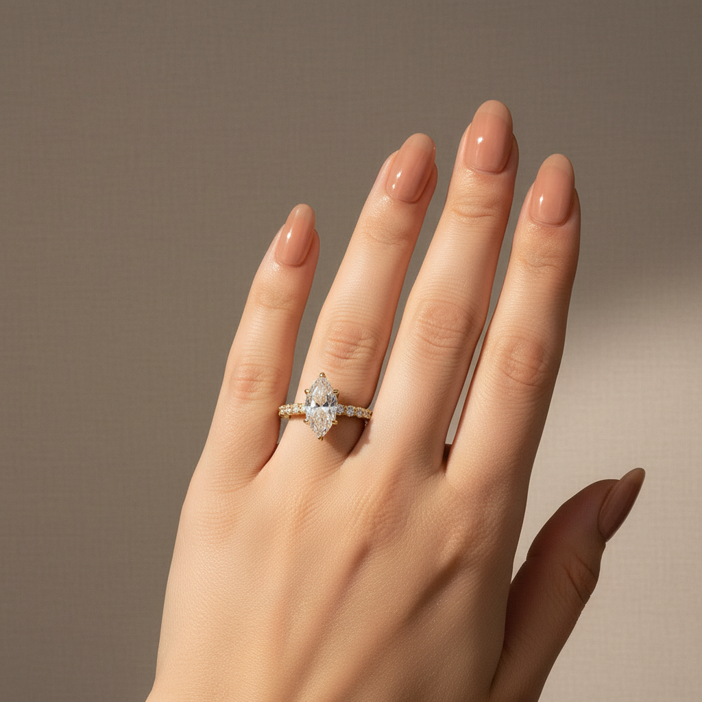 Moissanite 3.0 Ct Marquise Cut Side Stone Yellow Gold Engagement Ring