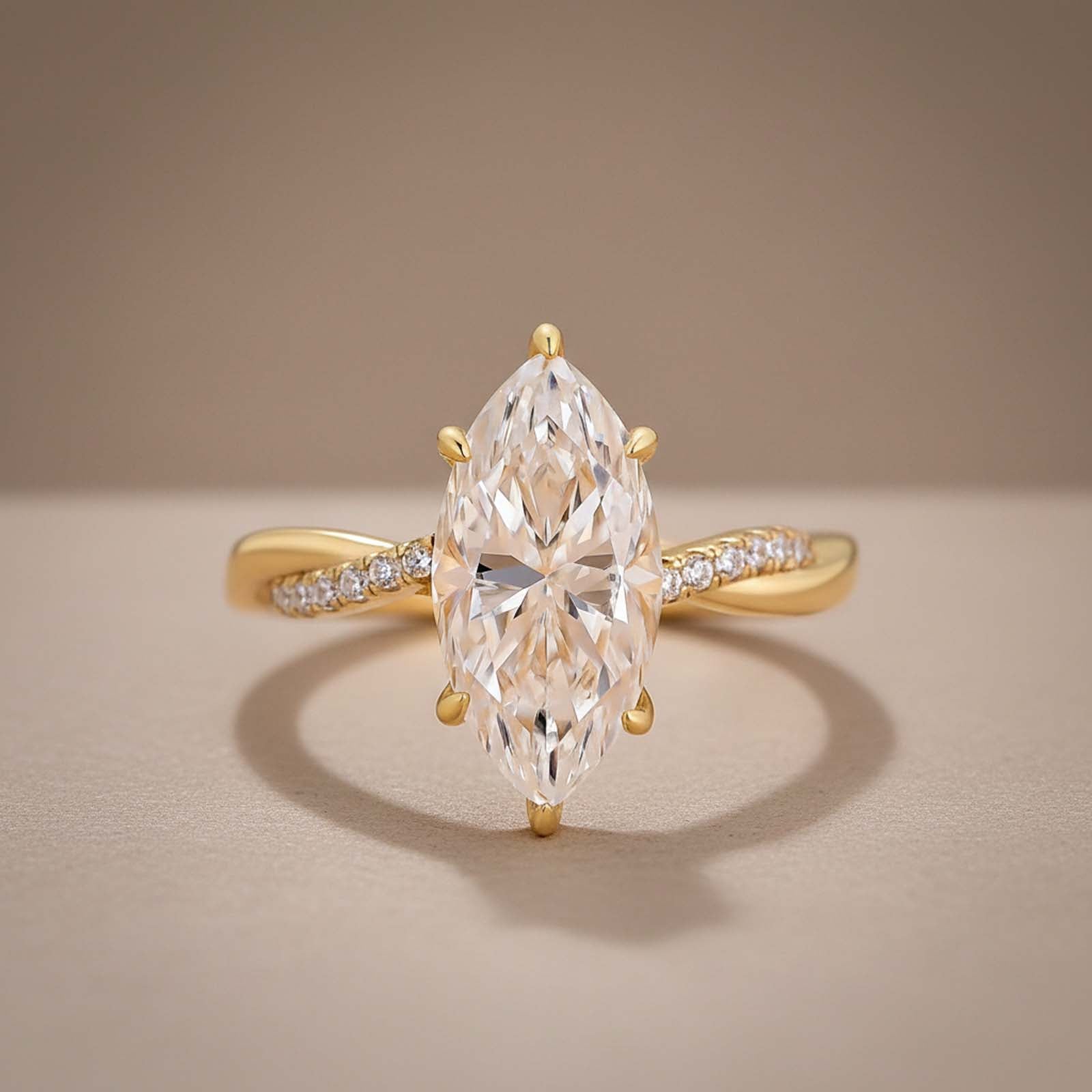 S925 Moissanite 3.0Ct Marquise Cut Twist White Gold Promise Ring For Women Everyday Wear