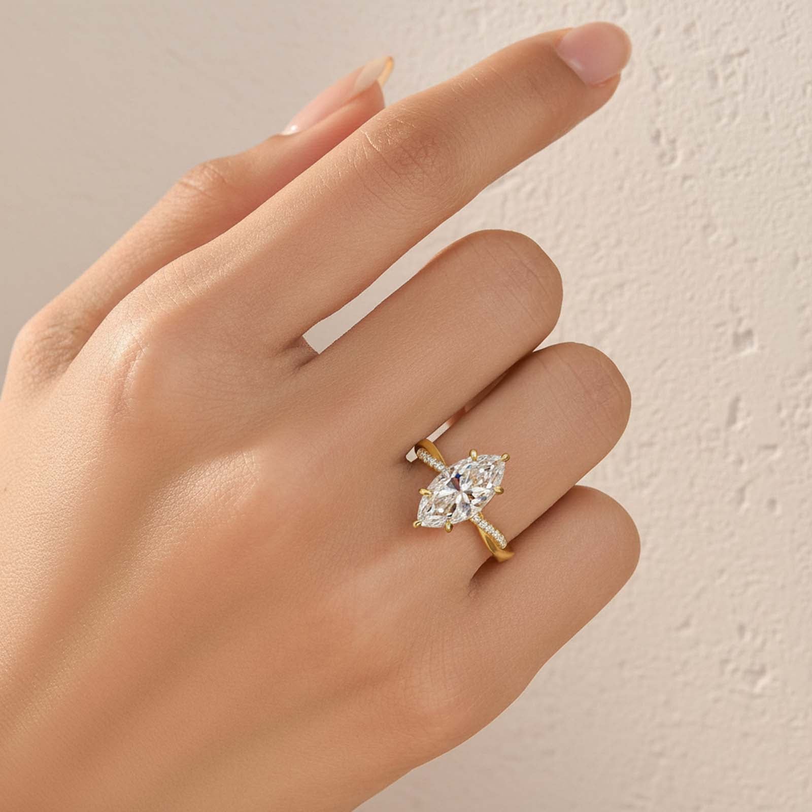 S925 Moissanite 3.0Ct Marquise Cut Twist White Gold Promise Ring For Women Everyday Wear