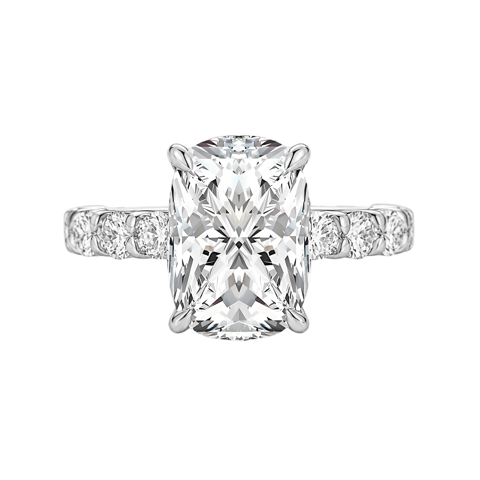 S925 Moissanite 4.5Ct Cushion Cut 18K White Gold Plated Elongated Stone Everyday Wearable Ring For Her