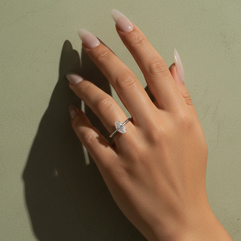 Moissanite 1.0 Ct/2.0 Ct/3.0Ct Marquise Cut Solitaire White Gold Promise Ring For Women