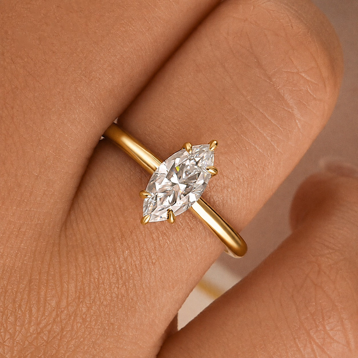 S925 Moissanite 1.0 Ct/2.0 Ct/3.0Ct Marquise Cut Solitaire Gold Plated Promise Ring For Women Everyday Wear
