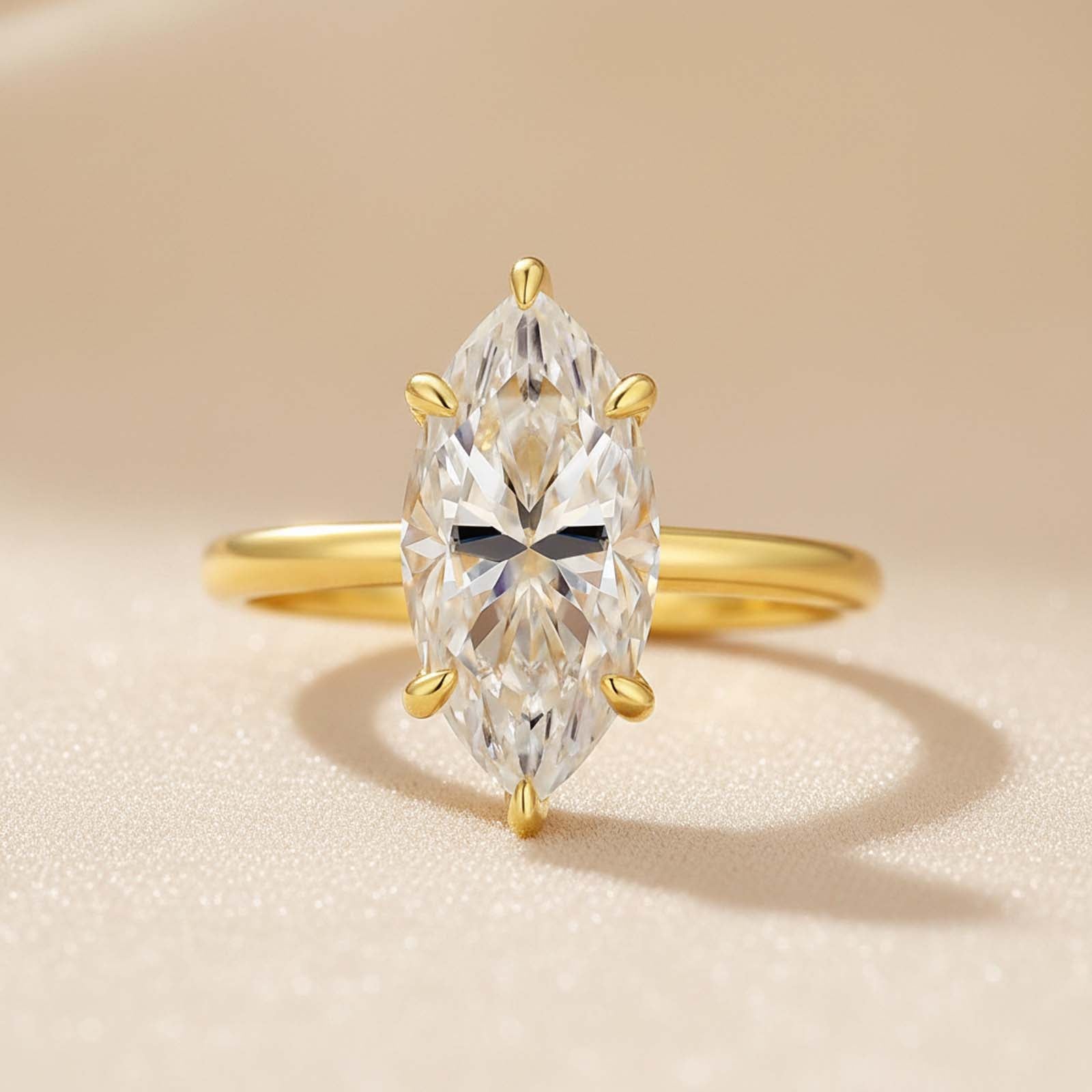 S925 Moissanite 1.0 Ct/2.0 Ct/3.0Ct Marquise Cut Solitaire Gold Plated Promise Ring For Women Everyday Wear