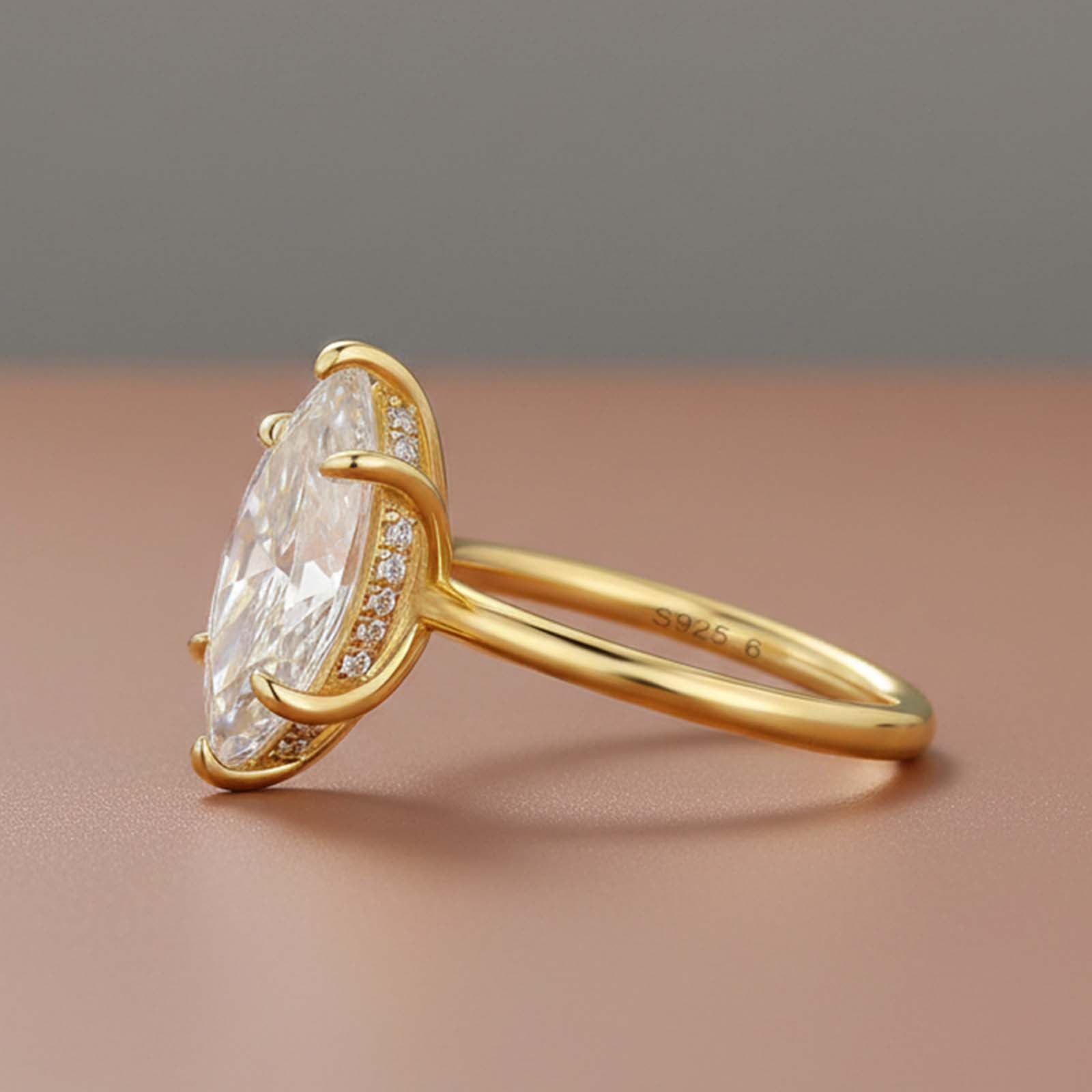 S925 Moissanite 1.0 Ct/2.0 Ct/3.0Ct Marquise Cut Solitaire Gold Plated Promise Ring For Women Everyday Wear